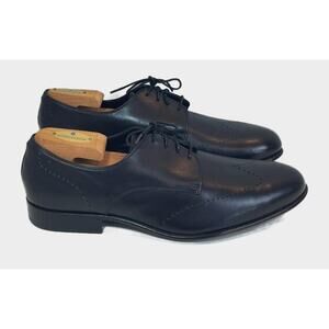 Handcrafted Mens Black Leather Perforated Wingtip Oxford Dress Shoe Size 12 READ